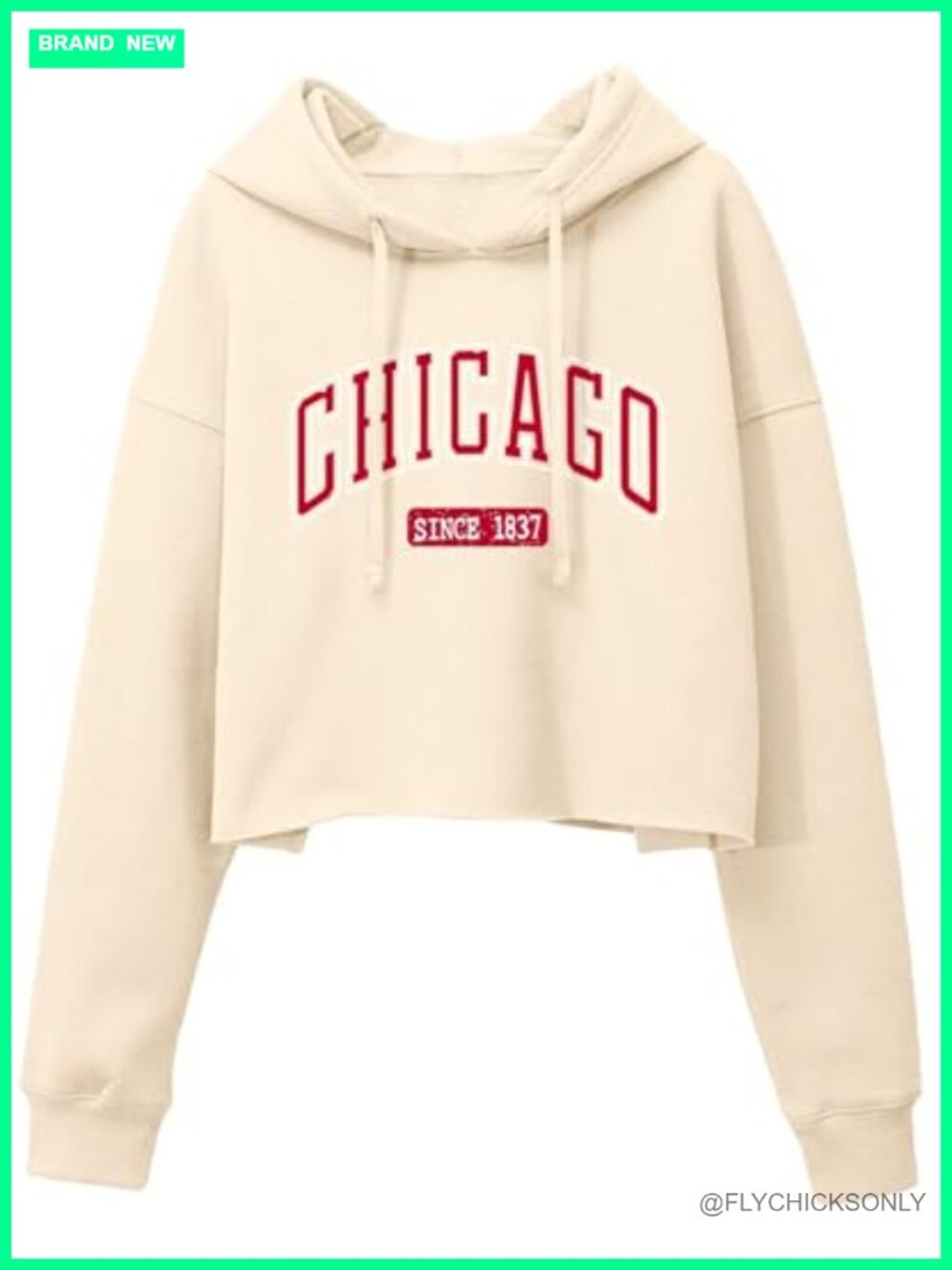 Woman Graphic Print Cropped Hoodie Long Sleeve Cotton Polyester Fleece Pullover